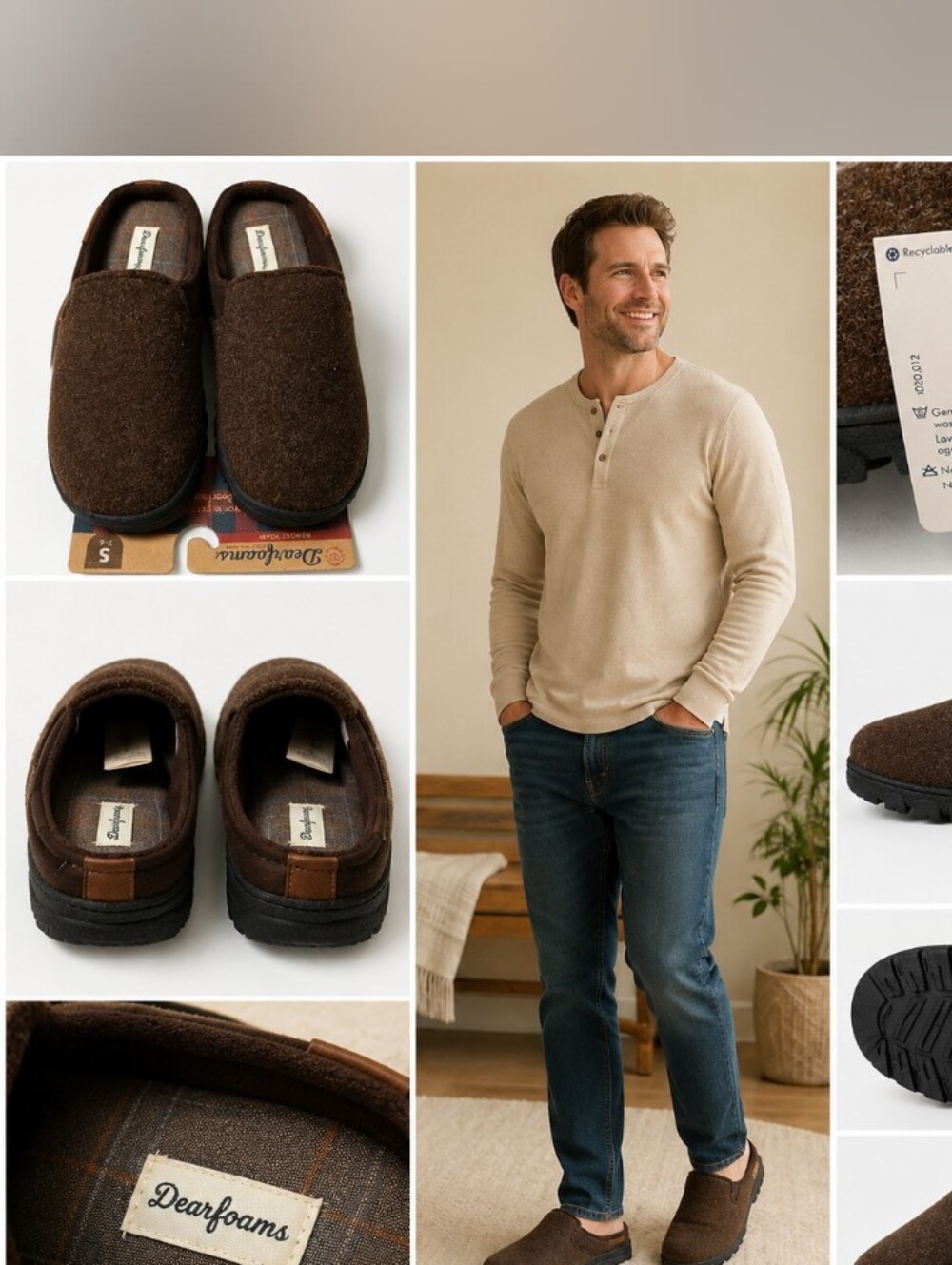 Dearfoams Men's Memory Foam Coffee Clog Slippers US 7-8 NWT Indoor Outdoor